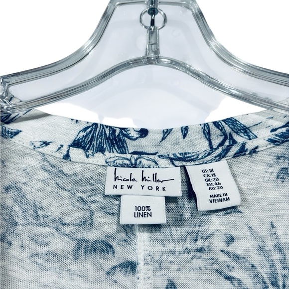 NEW, Nicole Miller New York, Linen T-Shirt - Plus Size 1X, White, Blue - Picture 4 of 8